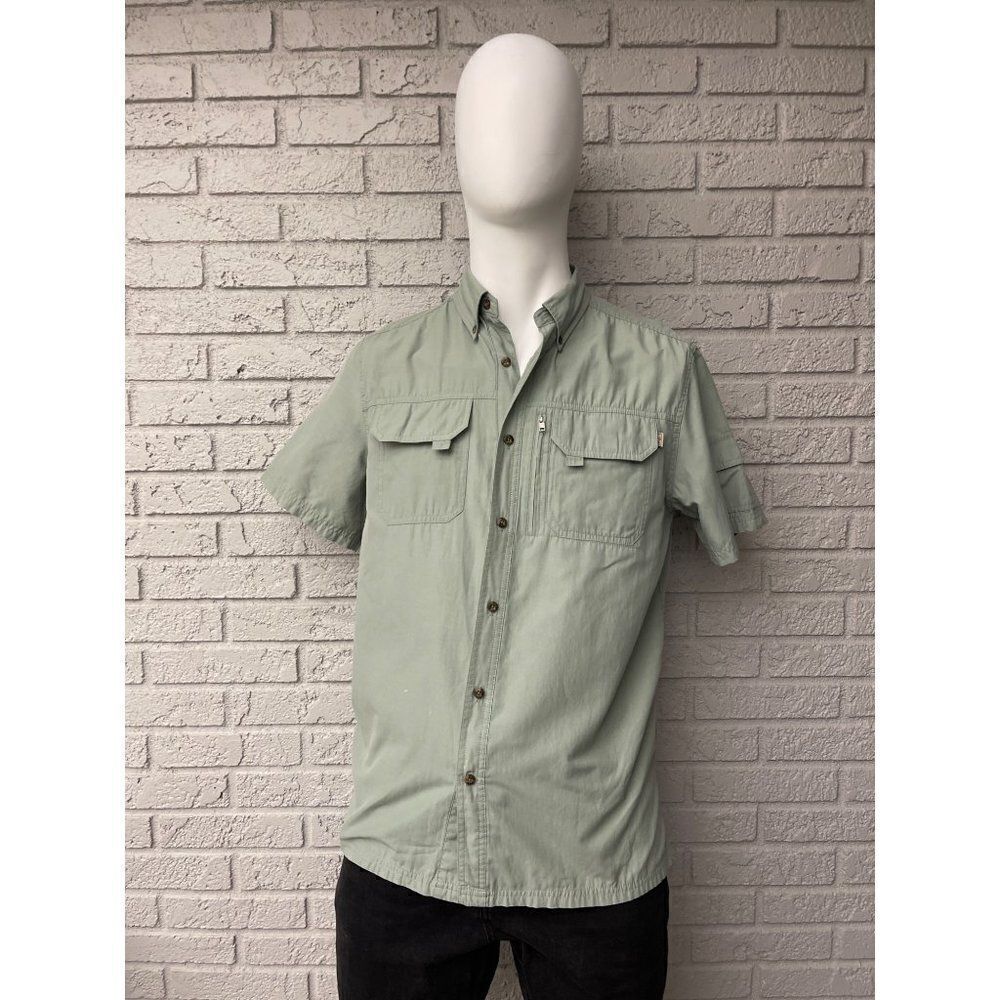 Fields & Steam Green Short Sleeve Button Down Shirt Size M